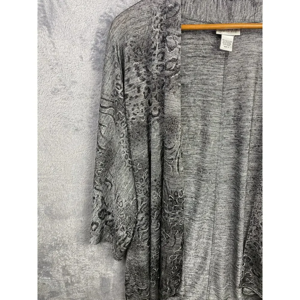 Chico's Travelers Cardigan Silver Gray Black Metallic Animal Print-size 4 Slinky